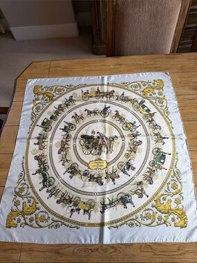Hermes La Promenade de Longchamps Silk Scarf Light Blue 100% Silk